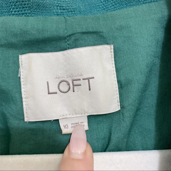 Loft Green Open Front Linen Blend Blazer Size 10 - Picture 2 of 7